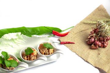 Local food of Thai, grilled pork in Nam Tok
