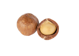 Organic macadamia nuts on a white background
