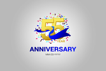 55 years anniversary blue ribbon celebration logotype. anniversary logo with golden and Spark light white color isolated on black background, vector design for celebration, invitation vector