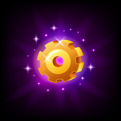 Settings gear game interface icon on black background. Cogwheel mobile application element. Vector illustration in cartoon style