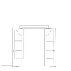 isolated, door open line drawing one line