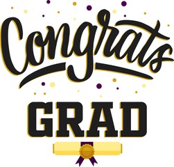 Hand Lettering congrats grad print with illustration of master diploma. Modern calligraphy.	
