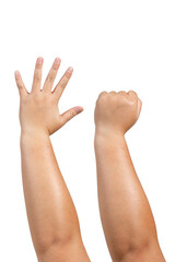 arm of a fat man with brown skin is lifting