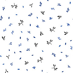 Dark BLUE vector seamless doodle background with leaves.