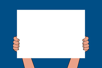 hands holding blank paper board stock vector,copy space,brochure,empty, placard,Concept of canvassing the vote of the revolution.Vector illustration in flat style for Wed banner or poster, advertising