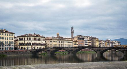 Fototapeta premium Ponte alla Carraia Bridge is a five-arched bridge spanning the River Arno and linking the district of Oltrarno to the rest of the city of Florence, Italy.