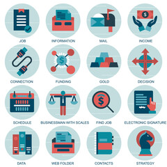 Set vector icons with elements for mobile concepts and web apps. Business and marketing, programming, data management, internet connection, social network, computing, information. Vector