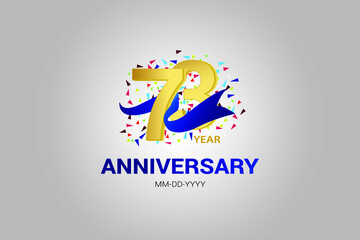 Fototapeta premium 73 years anniversary blue ribbon celebration logotype. anniversary logo with golden and Spark light white color isolated on black background, vector design for celebration, invitation vector