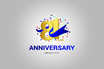 81 years anniversary blue ribbon celebration logotype. anniversary logo with golden and Spark light white color isolated on black background, vector design for celebration, invitation vector