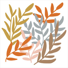 Abstract collage with plant. Flat illustration with tropical leaves. Hand-drawn stylized leaves. Botanical illustration