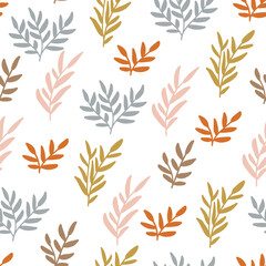 Pattern with tropical leaves. Hand-drawn stylized leaves. Botanical illustration