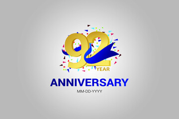 Fototapeta premium 92 years anniversary blue ribbon celebration logotype. anniversary logo with golden and Spark light white color isolated on black background, vector design for celebration, invitation vector