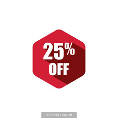 25 percent off in hexagon flat design vector template. For sale, promotion, and advertising