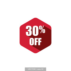 30 percent off in hexagon flat design vector template. For sale, promotion, and advertising