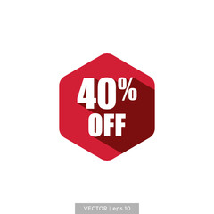 40 percent off in hexagon flat design vector template. For sale, promotion, and advertising