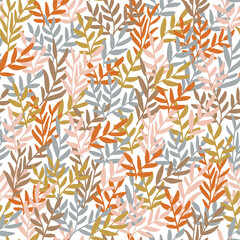 Pattern with tropical leaves. Hand-drawn stylized leaves. Botanical illustration