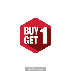 Buy 1 get 1 sign with a red label for promotion and advertising campaign - stock vector