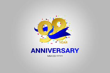 98 years anniversary blue ribbon celebration logotype. anniversary logo with golden and Spark light white color isolated on black background, vector design for celebration, invitation vector