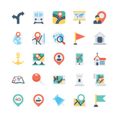Maps and Navigation Flat Vector Icons