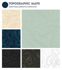 Topographic maps. Artistic isoline patterns, seamless design. Cool tileable background. Vector illustration.