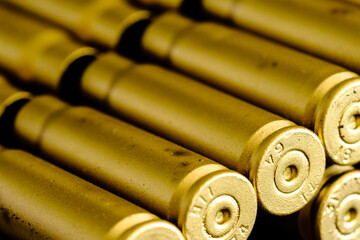 bullet shell cartridges on a black background closeup view