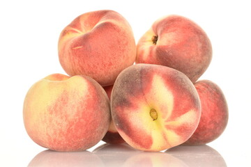 Fototapeta na wymiar Ripe organic peach, close-up, on a white background