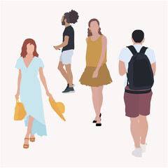 vector illustration 4 people are walking, people