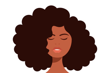 African woman face with afro and long straight hair. Stop racism. Black lives matter. Vector illustration.