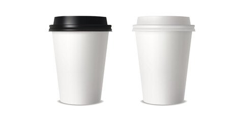 Realistic set of paper coffee cups. Paper coffee cup Mockup. Vector illustration.