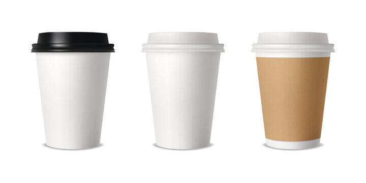 Realistic set of paper coffee cups. Paper coffee cup Mockup. Vector illustration.