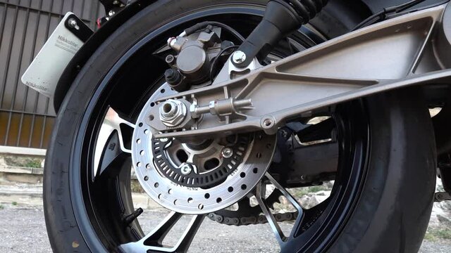 Slider shot of a motorcycle swingarm