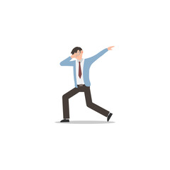 Fototapeta na wymiar Cartoon character illustration of celebration pose and gesture. Happy young business man dabbing. Flat design isolated on white.