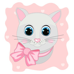 cute kitty. Can be used for kid's clothing. Use for print, surface design, fashion wear. Adorable  character for design of album, scrapbook, card and invitation