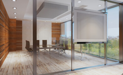 Modern meeting room. 3D rendering.. Empty paintings