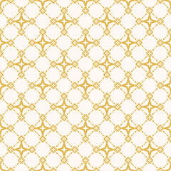 Floral grid seamless pattern. Abstract geometric texture. Simple vector ornament with floral shapes, rhombuses, stars, grid, net, lattice. Yellow mustard color. Repeat design for wallpaper, print
