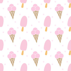 Seamless pattern with ice cream. Baby cartoon background. Good for birthday, wallpaper, pattern, surface textures, printing onto fabric and paper.