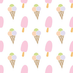 Seamless pattern with ice cream. Baby cartoon background. Good for birthday, wallpaper, pattern, surface textures, printing onto fabric and paper.