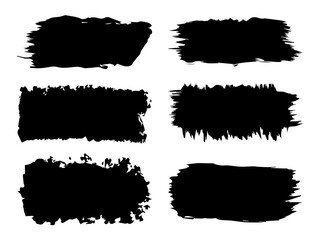 Collection or set of artistic black paint, ink or acrylic hand made creative brush stroke backgrounds isolated on white as grunge or grungy art, education abstract elements frame design