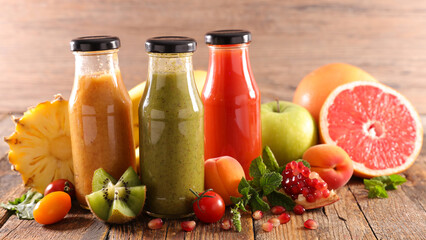 collection of fresh fruit juice in bottle