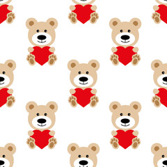 Obraz premium bear pattern seamless. Baby Background with bear and hearts, fabric for kids