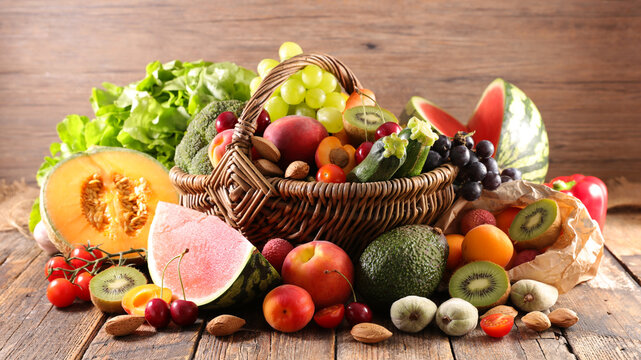 fruit and vegetable with wicker basket