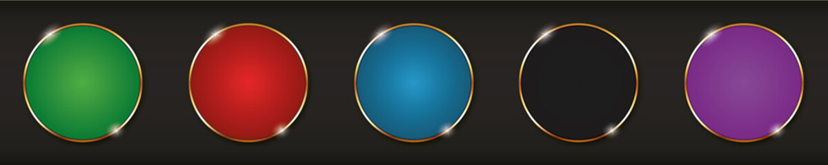 round button set with gold frame on darkbackground	
