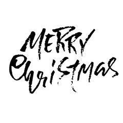 Hand drawn phrase Merry Christmas. Modern dry brush lettering design. Vector typography vector illustration.