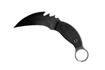 old karambit or claw blade folding knife on white background