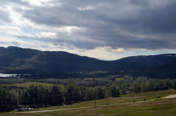 Views from the train window. Mountain tundra of Central Norway. Railway travel in Norway.The Bergen - Oslo train.