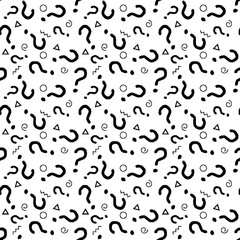 Question marks seamless pattern . question hand drawn background. 