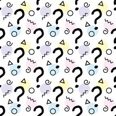 Question marks seamless pattern . question hand drawn background. 