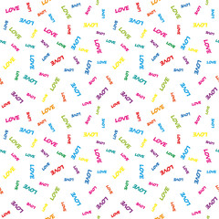 Seamless colorful love pattern on a white background.  Hand drawn love abstract background. 