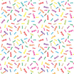 Seamless colorful love pattern on a white background.  Hand drawn love abstract background. 