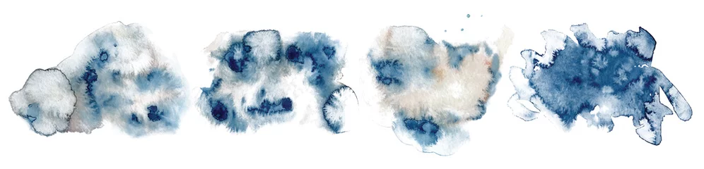 Klassische blaue Formen des abstrakten Aquarells auf weißem Hintergrund. Farbspritzer handgezeichneter Vektor © EvgeniiasArt